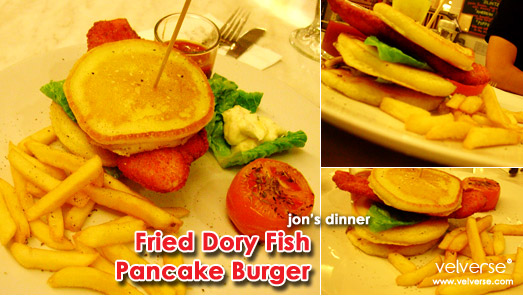 jon's dinner: Fried Dory Fish Pancake Burger